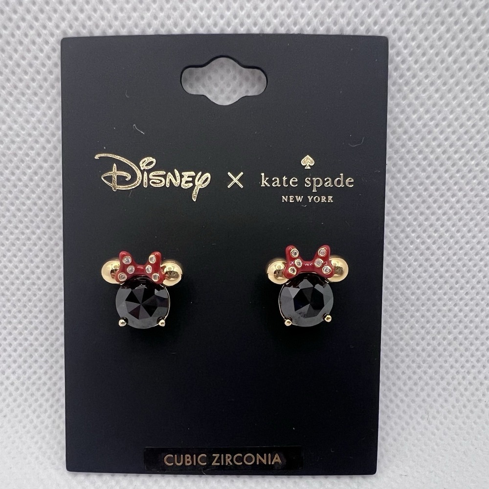 Disney x Kate Spade New York Minnie Mouse Black & Gold Stud Earrings NWT